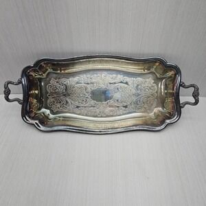 Sheridan Silverplated Footed Serving‎ Tray Etched Floral Scrolled Handles